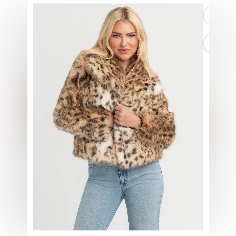 NWT XS Jessica Simpson Leopard Print Faux Fur Jacket